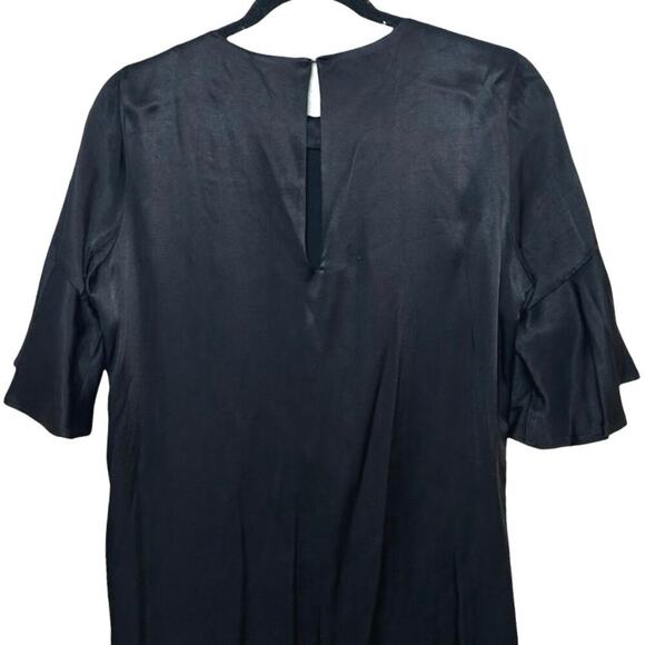 Zara Women’s Rose Embroidered Satin Knee Length Dress Black Size Small - Picture 6 of 9